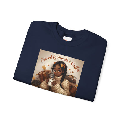 Books and Coffee Lover Sweatshirt, Black Anime Woman Fall Leaves, Reading Nerdy Jumper, Cozy Autumn Sweater