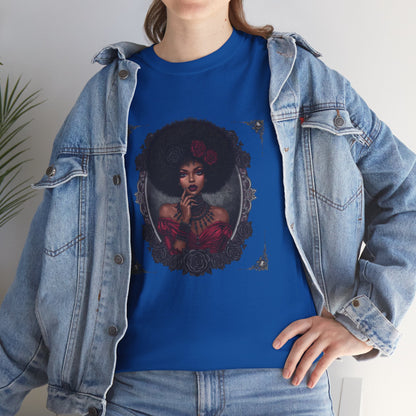 Gothic Afro Rose T-Shirt — Gothic Black Woman Graphic Tee