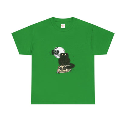 Halloween Unisex Tee with Black Cat and Skull Graphic