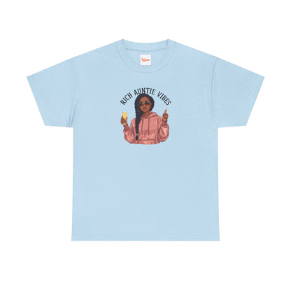 Rich Auntie Vibes T-Shirt — Black Woman Champagne Graphic