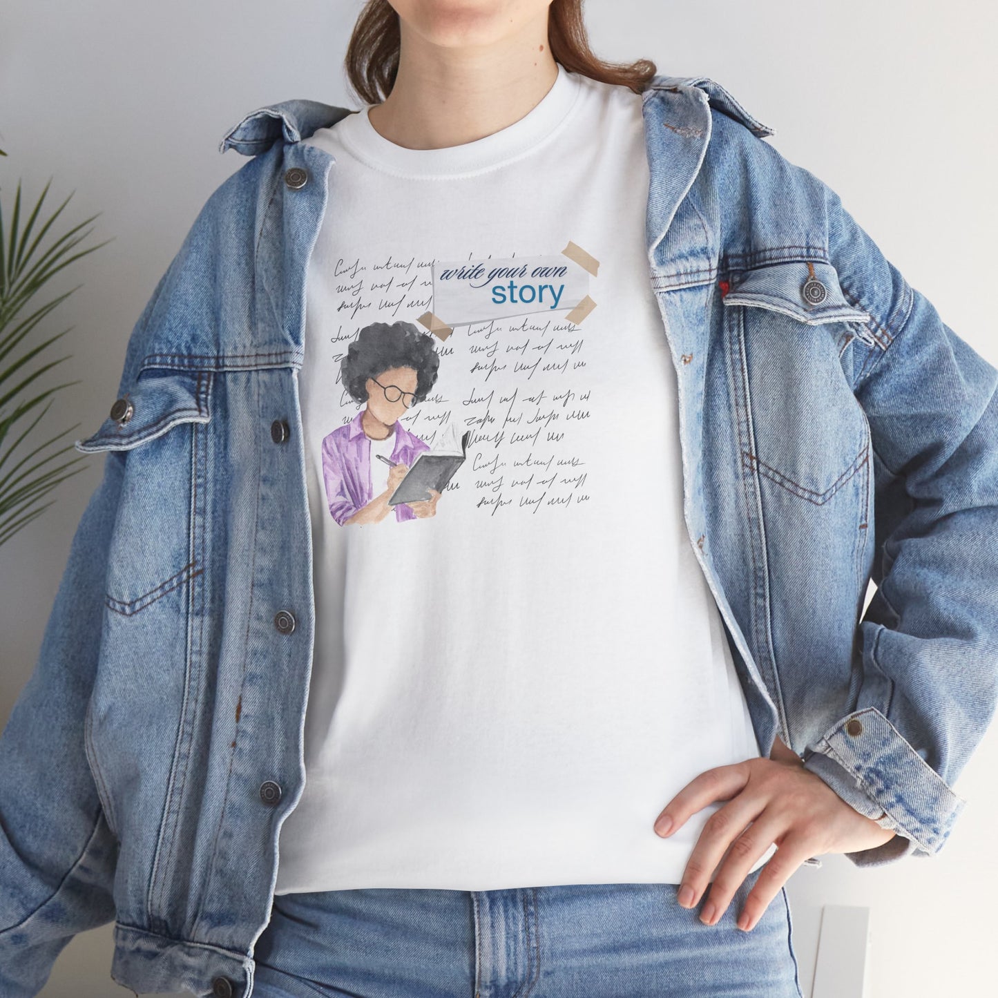 Journal Tee - Write Your Own Story, Black Woman Writing Graphic