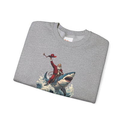 Santa Riding a Shark Sweatshirt — Funny Holiday Shark Claus Crewneck