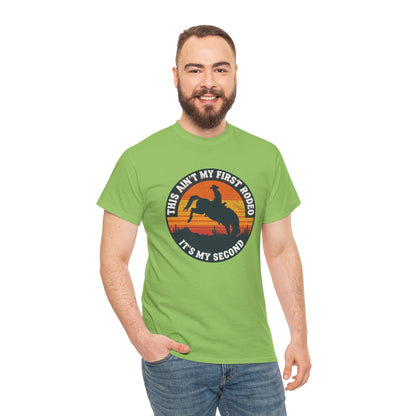 This Ain't My First Rodeo Tee — Backwards Bronco Sunset Cowboy Shirt