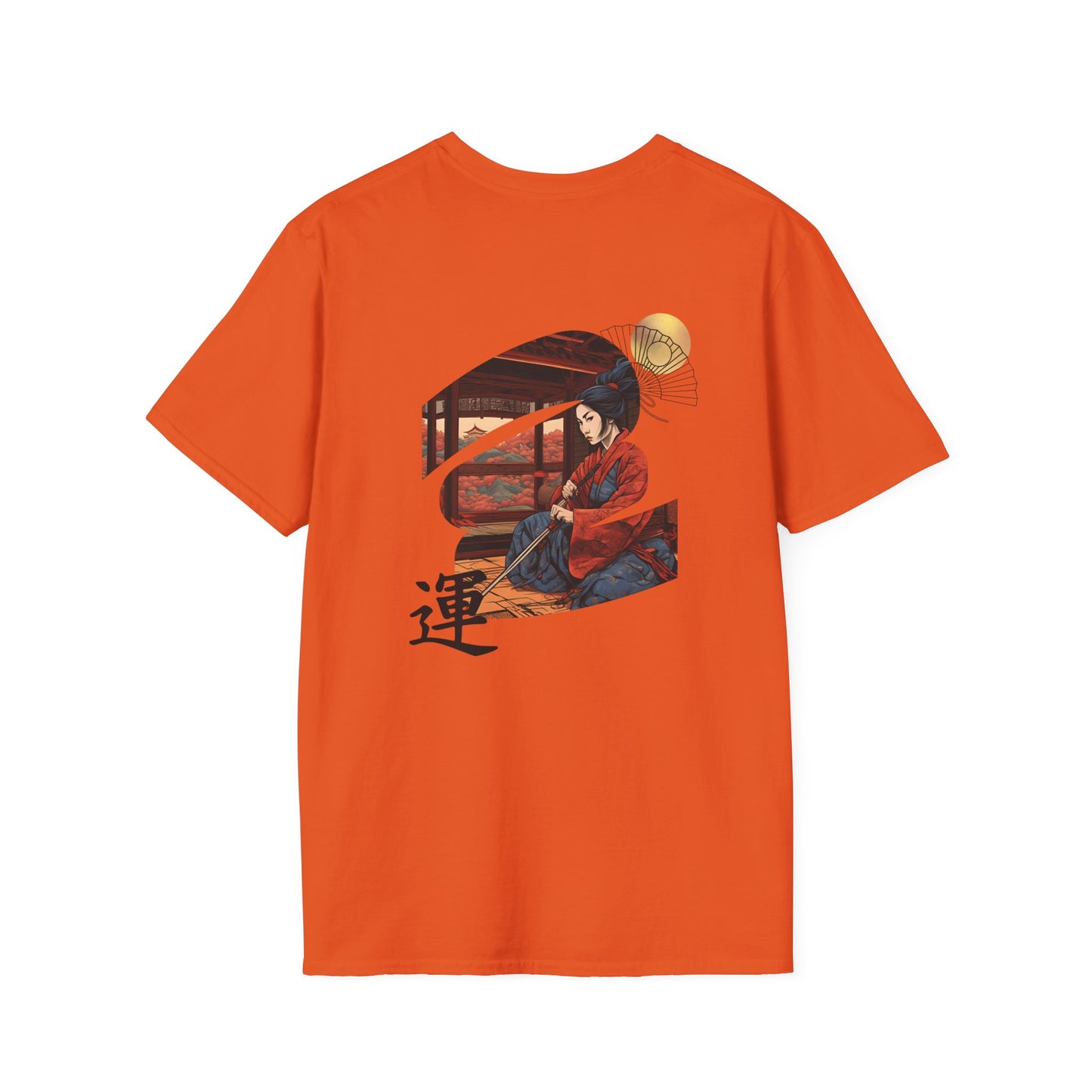 Ninja Graphic Unisex T-Shirt with Japanese Symbol for Good Luck