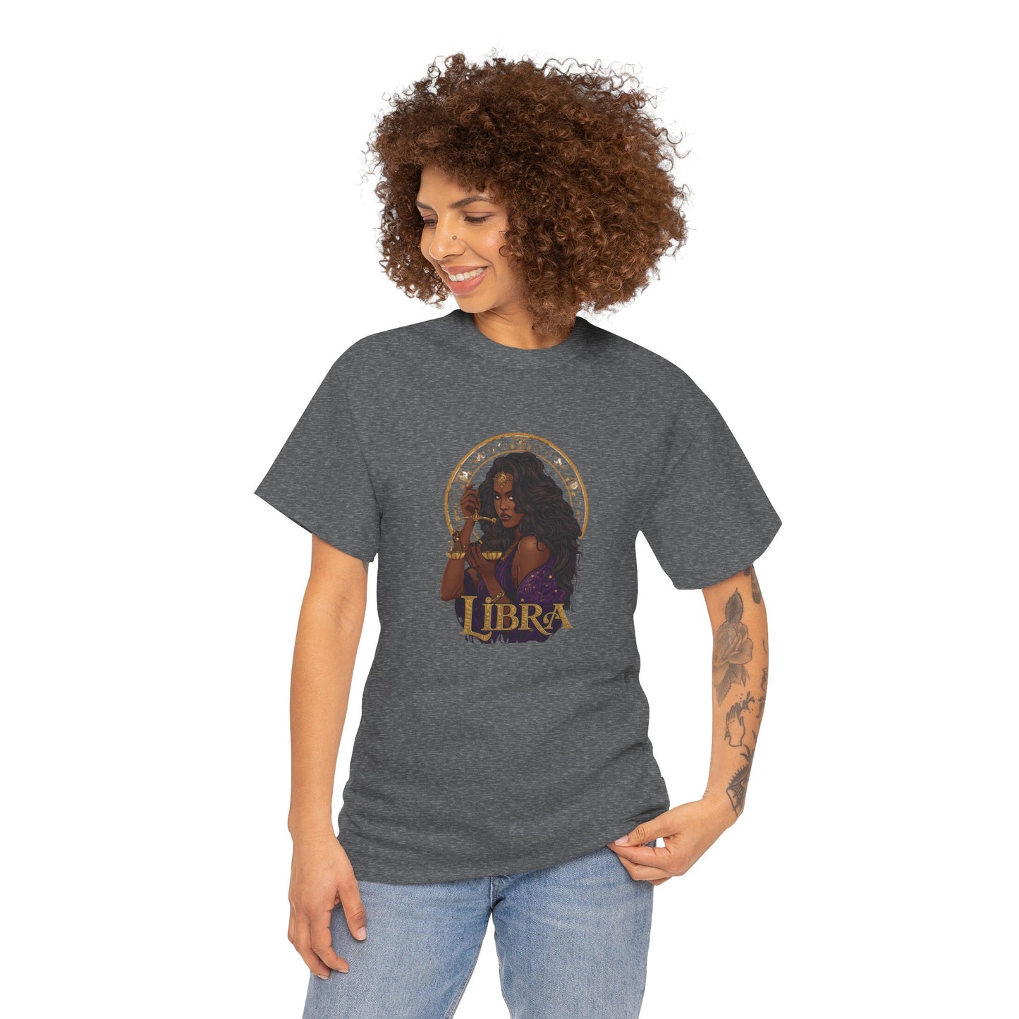 Libra Art Nouveau Tee — African American Woman with Scales Zodiac Shirt