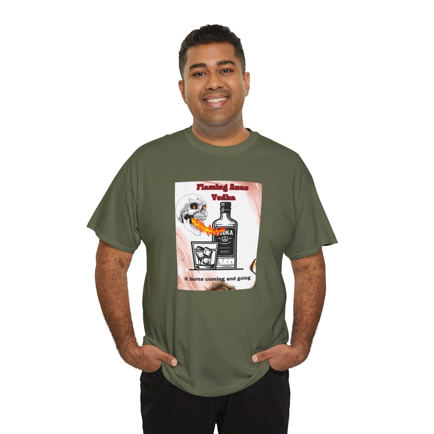 Flaming Anus Vodka Skull Tee — Retro Faux Vodka Ad Graphic