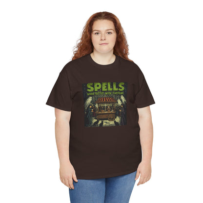 T-Shirt Spells Work Better with Caffeine Gothic Witches Animals Tee