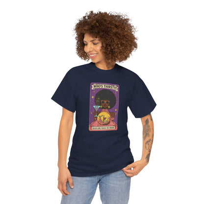 Tarot 'Who's Thirsty?' Graphic T‑Shirt — Retro Afro Witch Cocktail Design