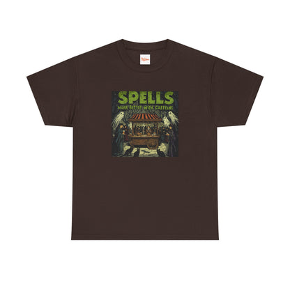 T-Shirt Spells Work Better with Caffeine Gothic Witches Animals Tee