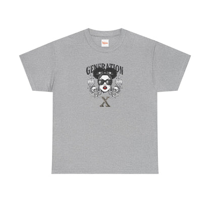 Generation X Black Woman Graphic Tee — Skeletal Hands & Middle Fingers