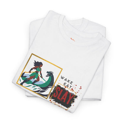 Wake Eat Slay Repeat Unisex Tee - Black Woman Sea Monster Graphic