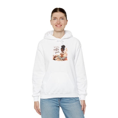 Fueled by Coffee and Yarn Hoodie — African American Knitter Graphic
