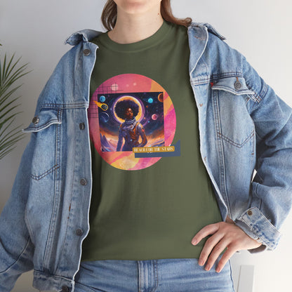 Graphic Tee - Reach for the Stars, Black Female Astronaut Design