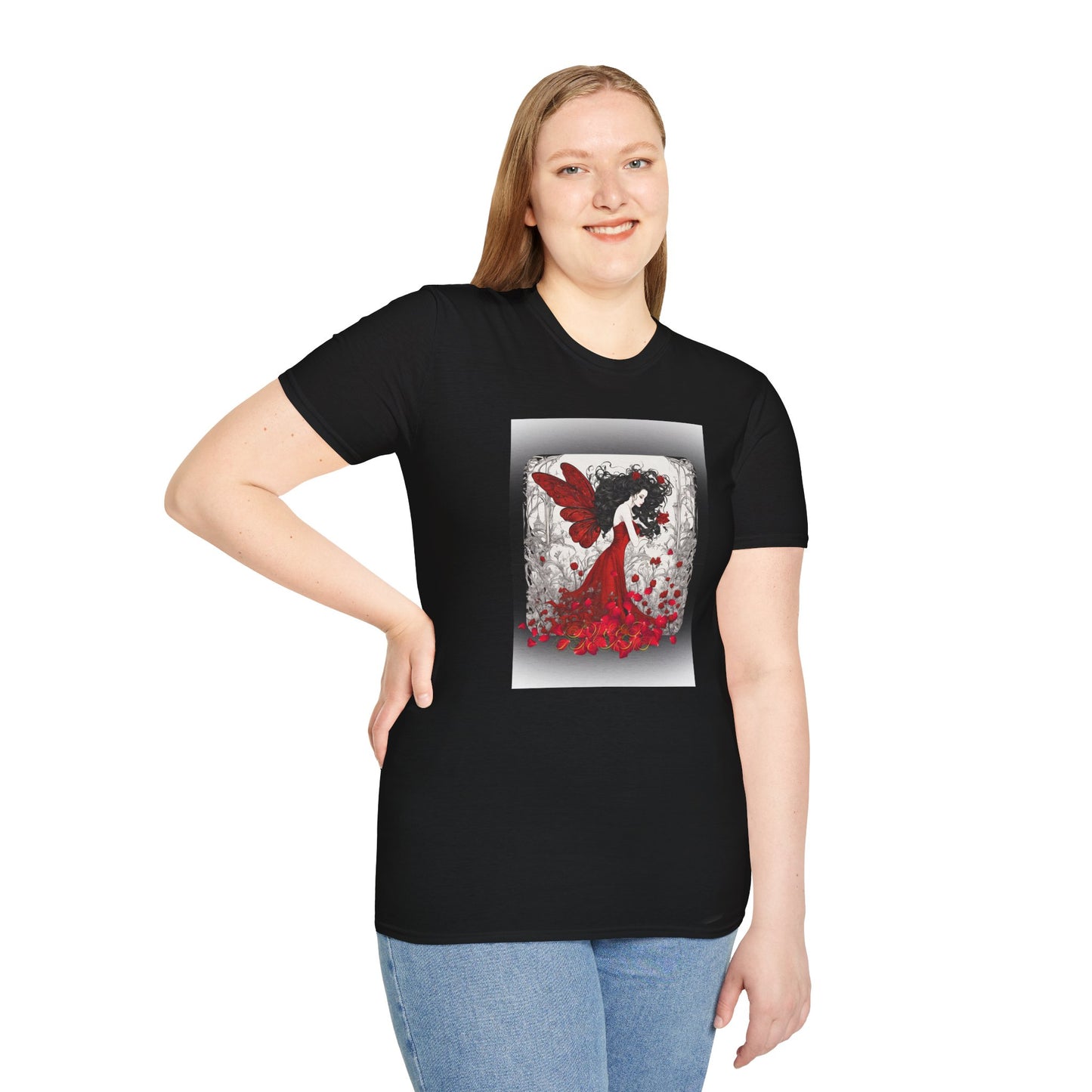 Rose Petal Dress T-Shirt — Dark-Haired Woman Graphic
