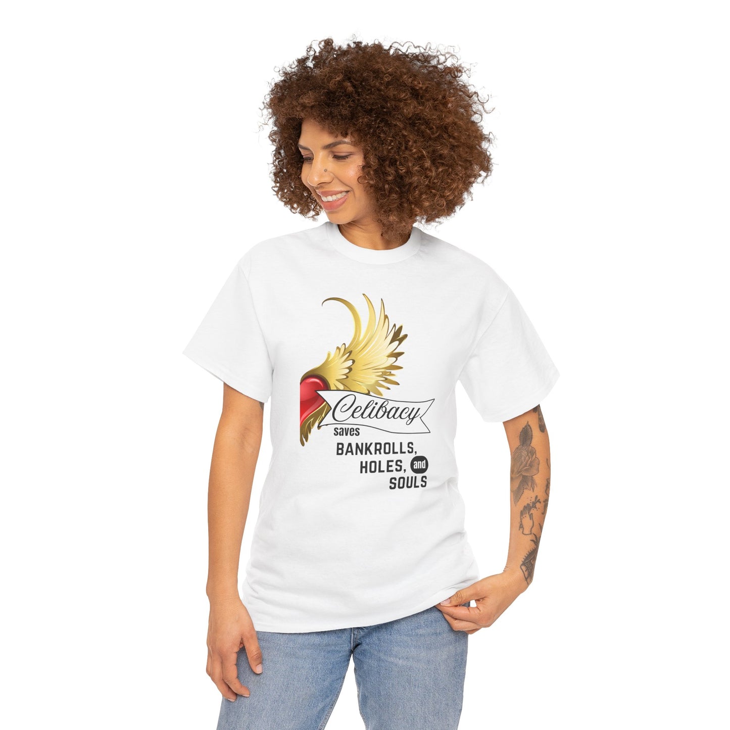 Celibacy Saves Unisex Tee with Heart Wings Graphic