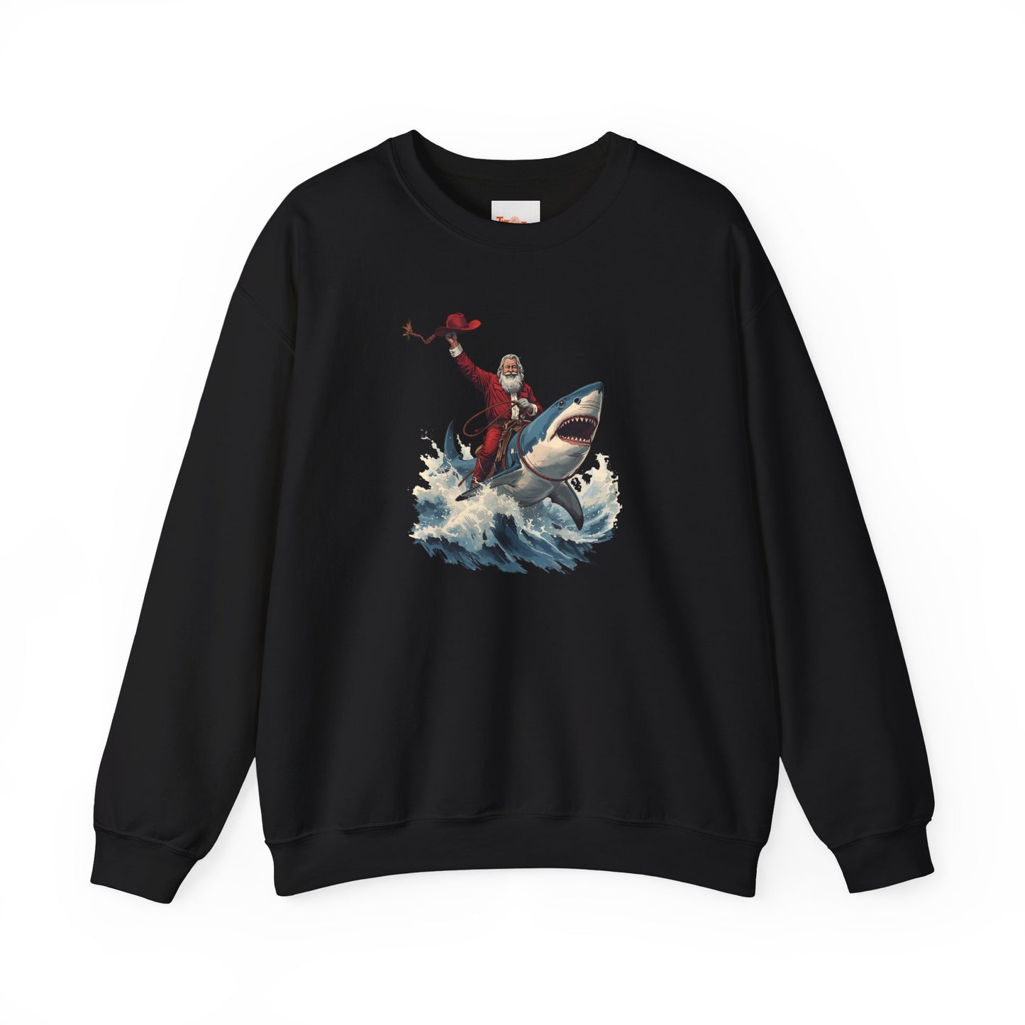 Santa Riding a Shark Sweatshirt — Funny Holiday Shark Claus Crewneck