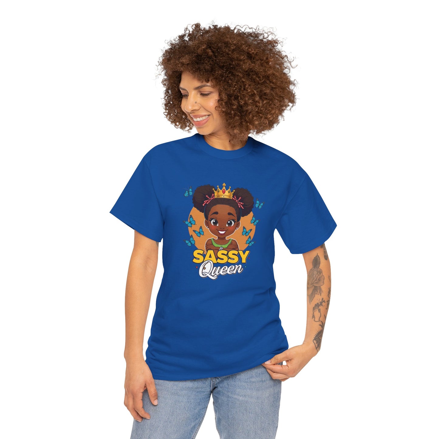 Sassy Queen Tee — African American Girl Graphic Shirt with Butterflies