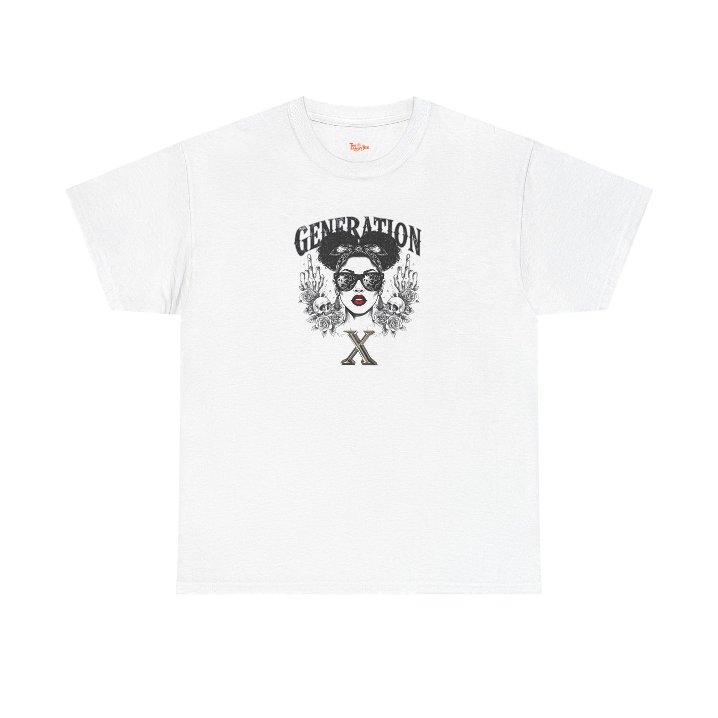 Generation X Black Woman Graphic Tee — Skeletal Hands & Middle Fingers