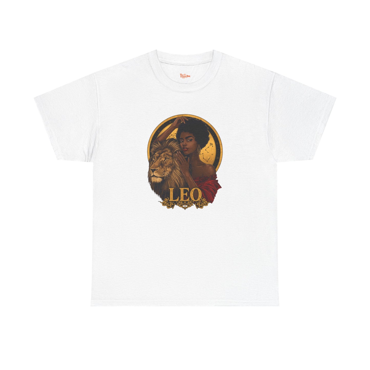 Leo Zodiac Art Nouveau T-Shirt — African American Woman & Lion Graphic