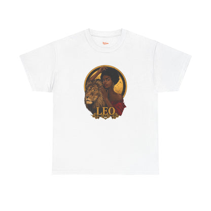Leo Zodiac Art Nouveau T-Shirt — African American Woman & Lion Graphic