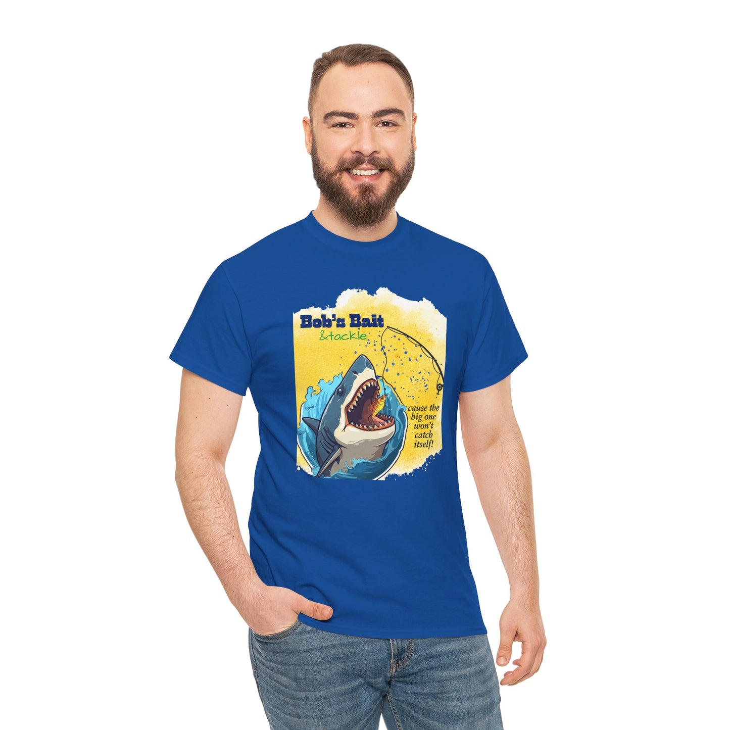 Graphic Fishing Unisex Tee - Bob's Bait and Tackle Shark Design