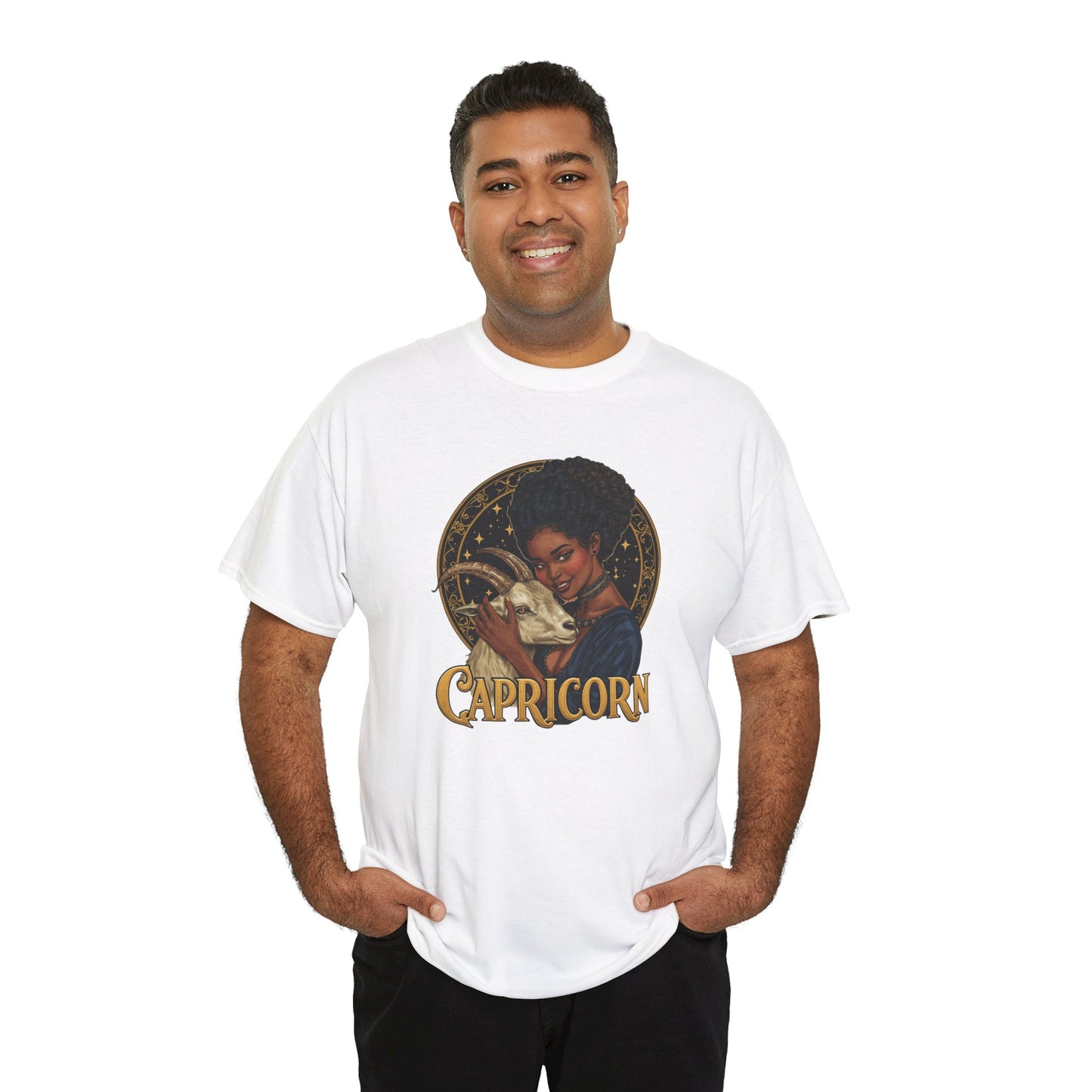 Capricorn Art Nouveau Tee — African American Woman with Goat Zodiac Graphic