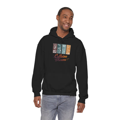 Caffeine Dreams Hoodie — Four-Panel Coffee Graphic