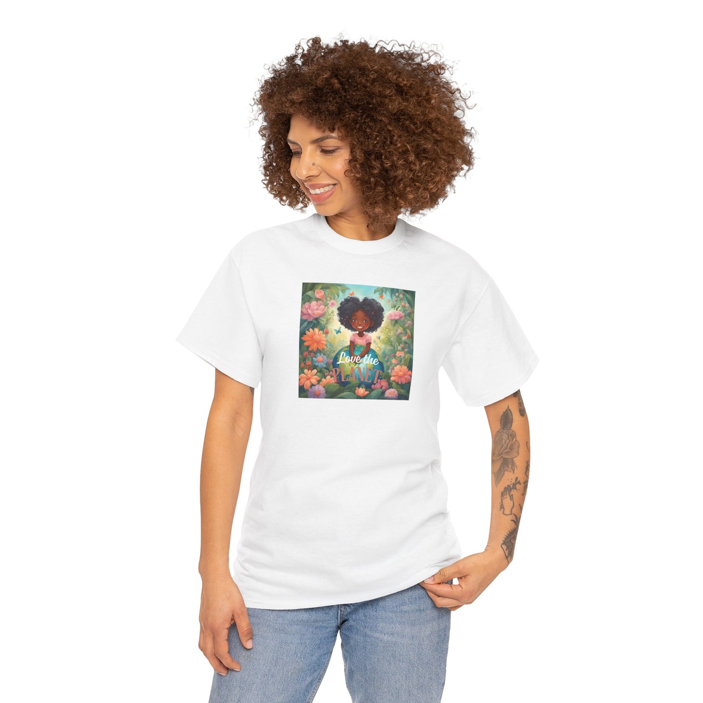 Graphic Tee Love the Planet Little Black Girl Holding Globe