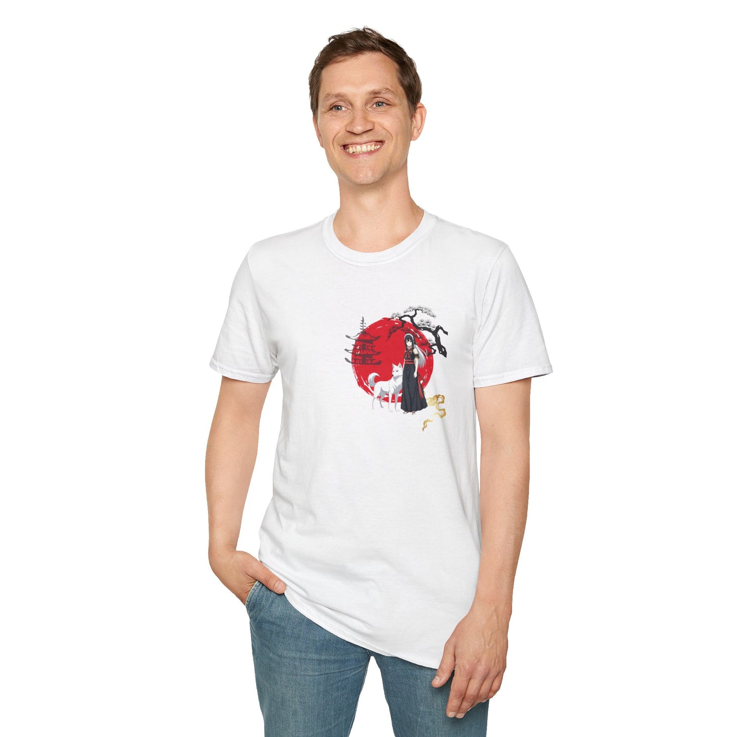 Anime Girl & White Wolf T-Shirt — Red Circle Graphic