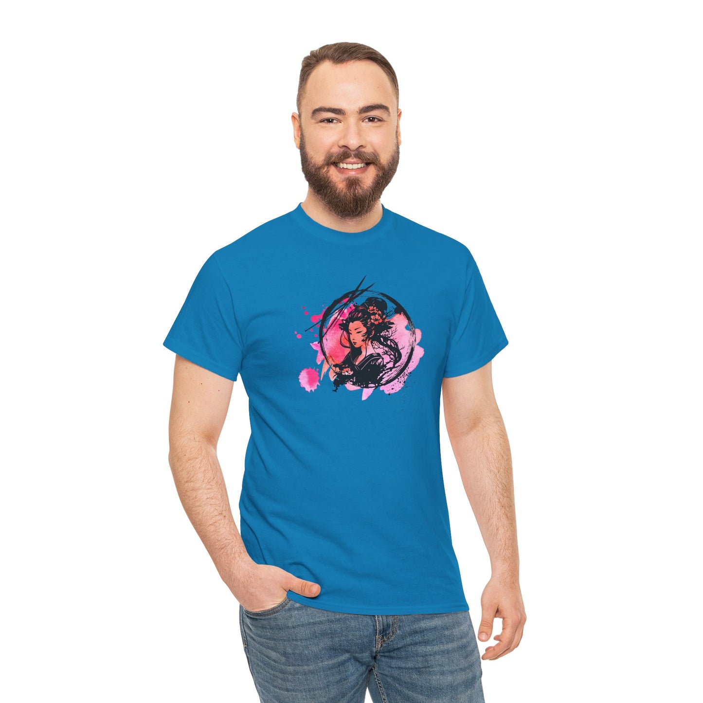 Geisha Graphic Tee — Pastel Pink Japanese-Inspired Shirt