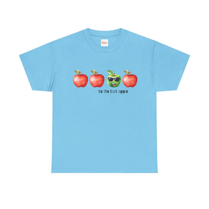 Graphic Unisex Tee - Be the Bad Apple, Three Red Apples and One Green Apple with Sunglasses