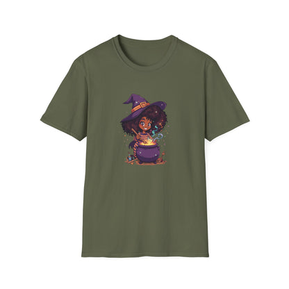 Happy Little Black Witch Stirring Cauldron