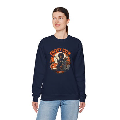 Creepy Crew Unite Witch Sweatshirt — African American Witch Pumpkin Graveyard