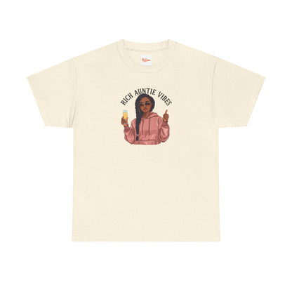 Rich Auntie Vibes T-Shirt — Black Woman Champagne Graphic