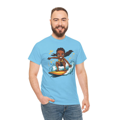 Surf Girl T-Shirt — Cute Cartoon Female Surfer Graphic Tee