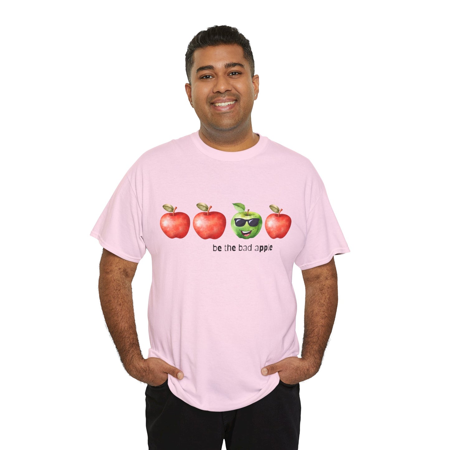Graphic Unisex Tee - Be the Bad Apple, Three Red Apples and One Green Apple with Sunglasses