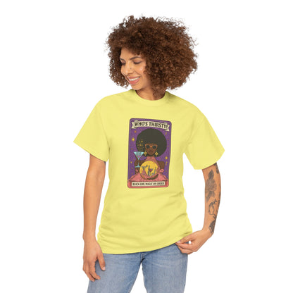 Tarot 'Who's Thirsty?' Graphic T‑Shirt — Retro Afro Witch Cocktail Design