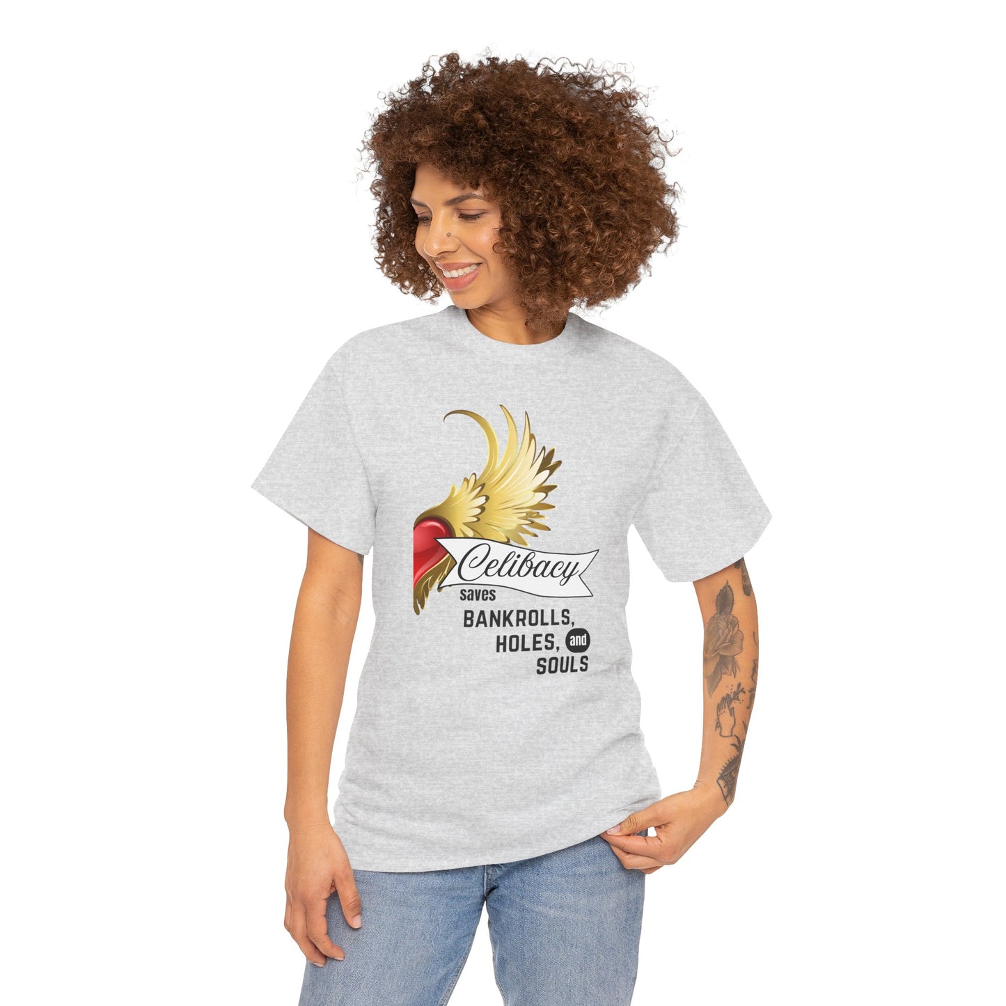 Celibacy Saves Unisex Tee with Heart Wings Graphic