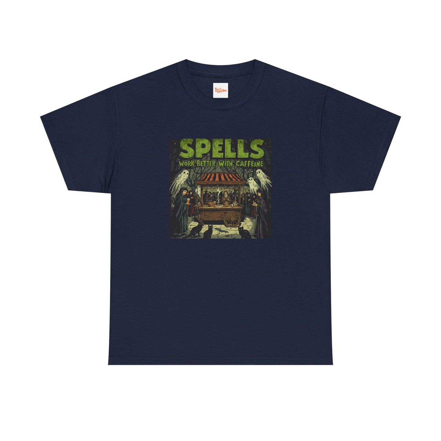 T-Shirt Spells Work Better with Caffeine Gothic Witches Animals Tee