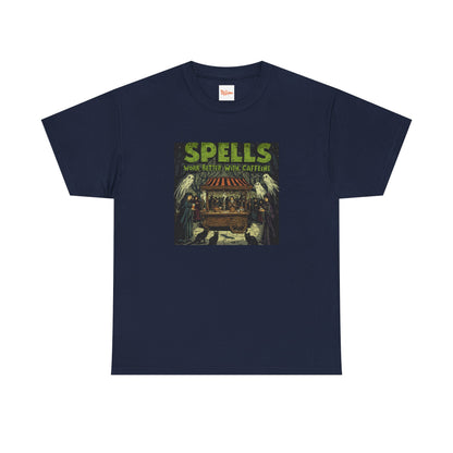 T-Shirt Spells Work Better with Caffeine Gothic Witches Animals Tee