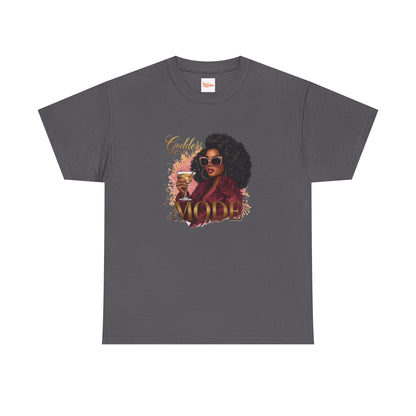 Goddess Vibes Tee — Black Woman in Burgundy Fur Holding Champagne