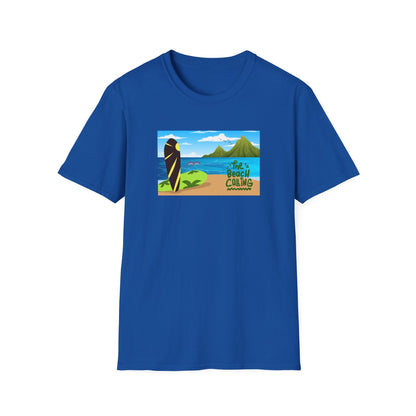 The Beach Is Calling Surfboard Graphic T-Shirt