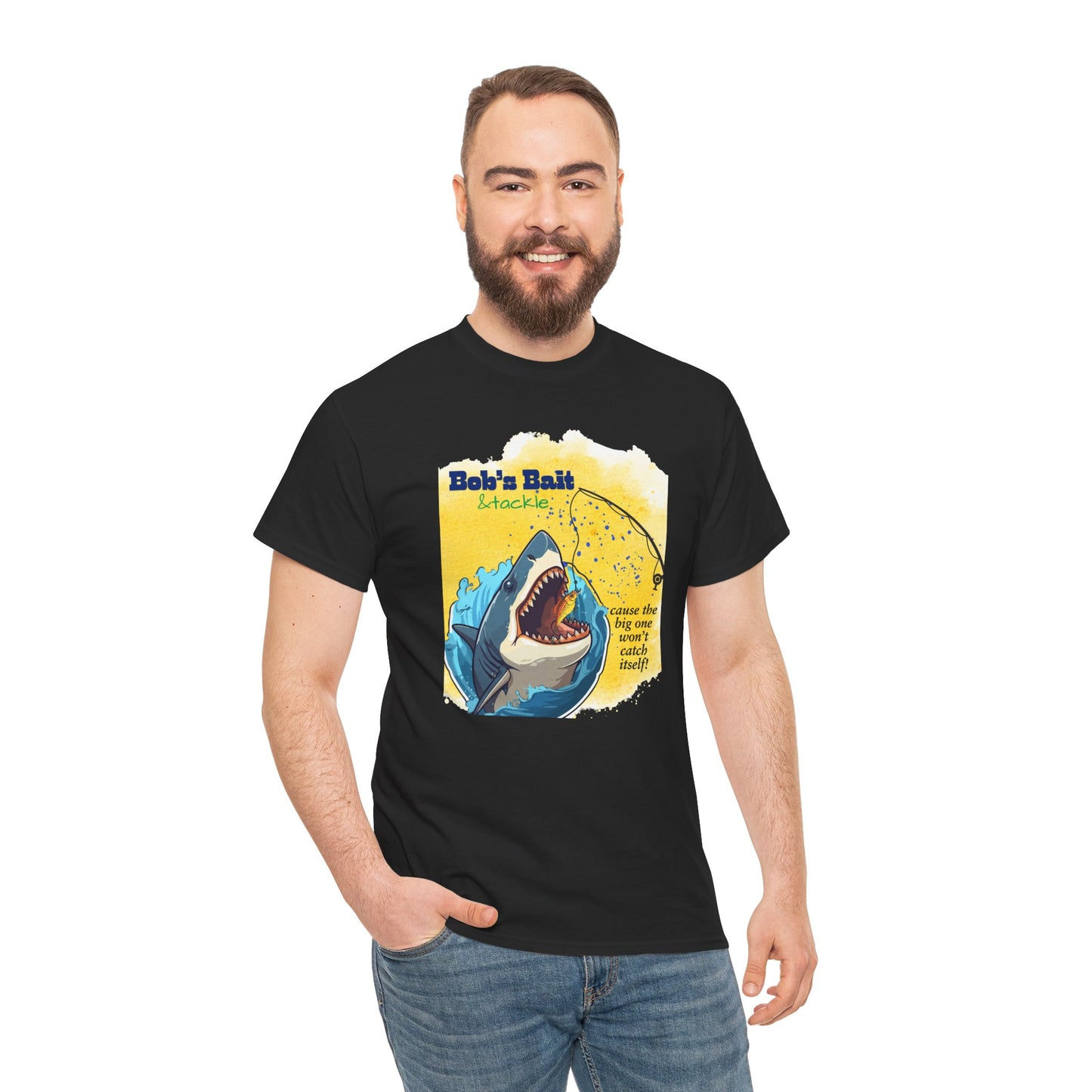 Graphic Fishing Unisex Tee - Bob's Bait and Tackle Shark Design
