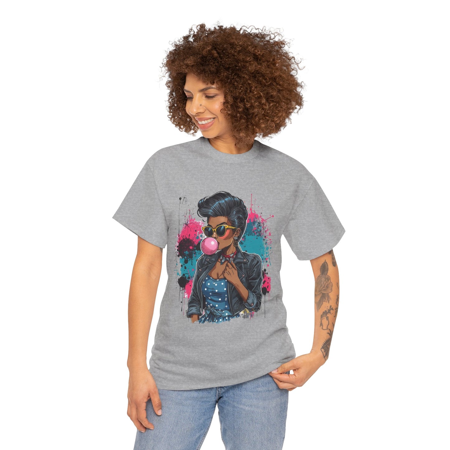 Bubblegum Pop Tee — African American Woman Graphic Paint-Splatter Design