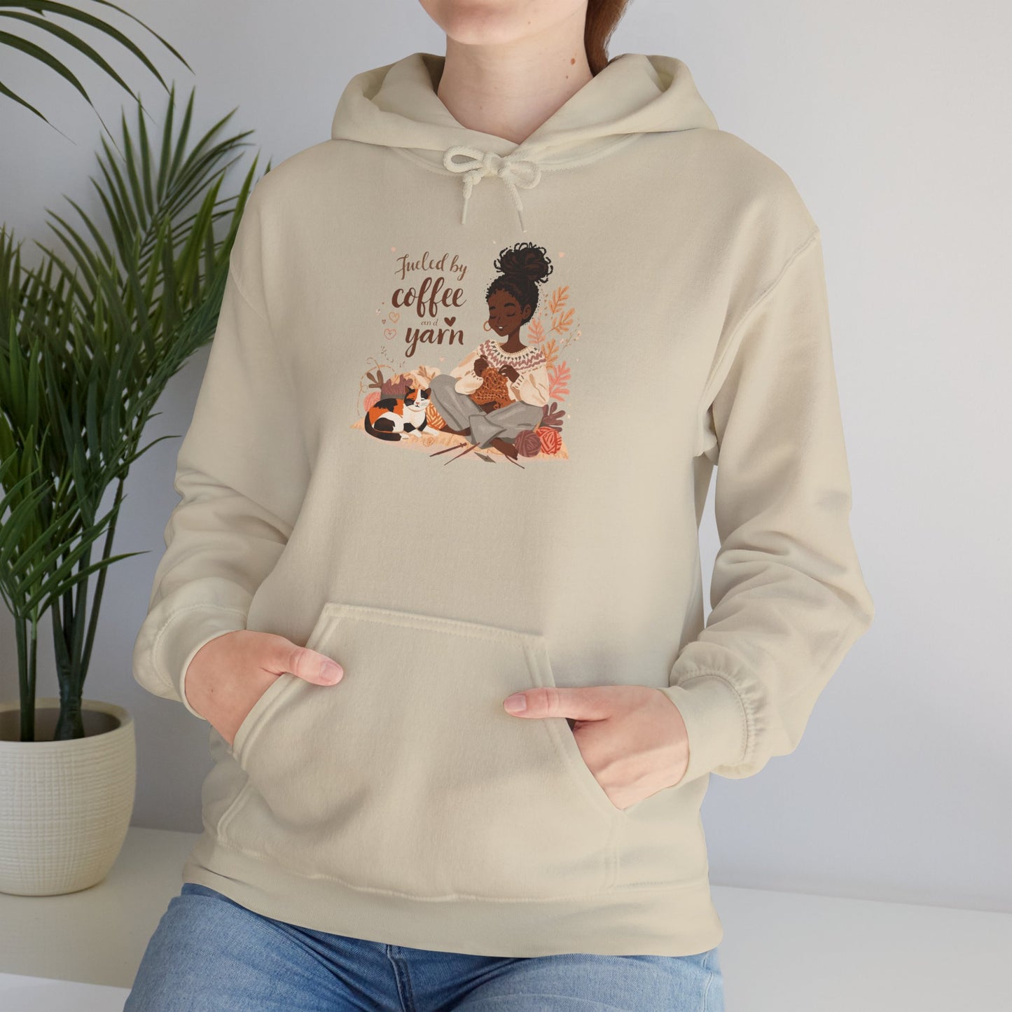 Fueled by Coffee and Yarn Hoodie — African American Knitter Graphic