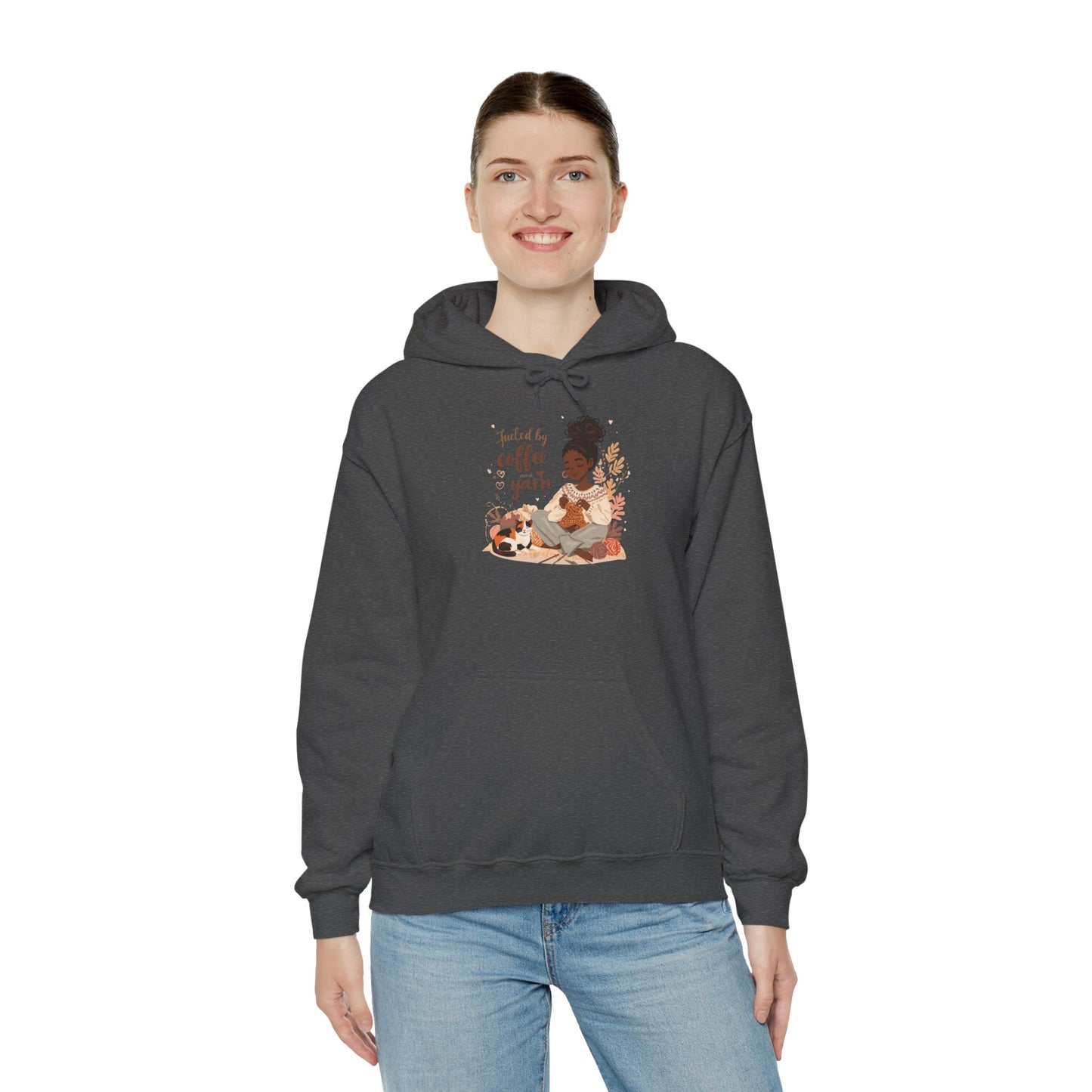 Fueled by Coffee and Yarn Hoodie — African American Knitter Graphic