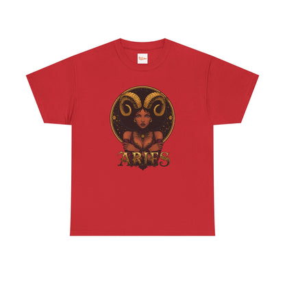 Aries Art Nouveau Tee — African American Woman with Ram Horns Zodiac Graphic
