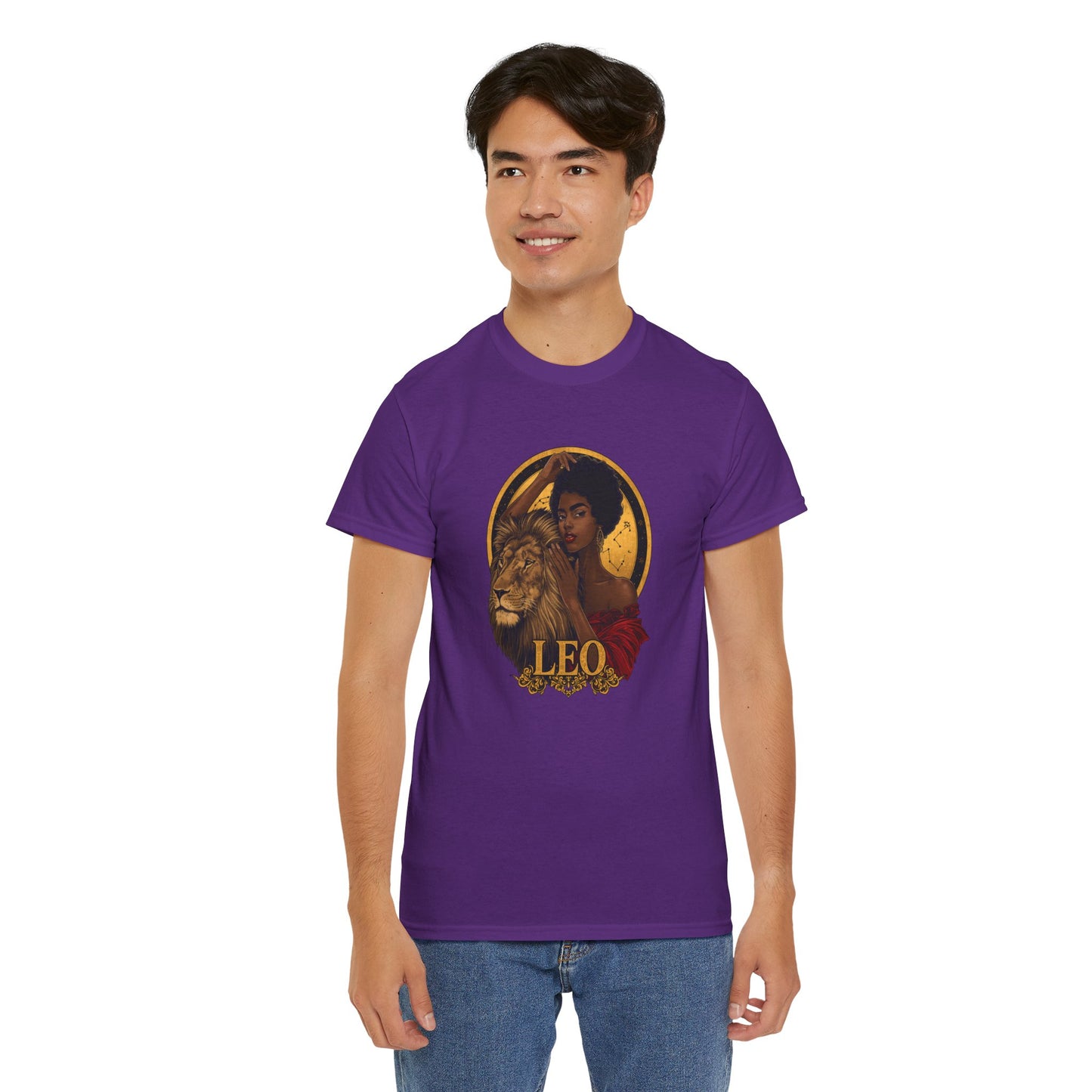 Leo Zodiac Art Nouveau T-Shirt — African American Woman & Lion Graphic