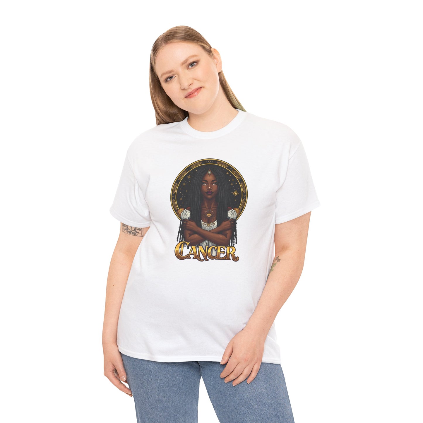 Cancer Zodiac T-Shirt — Art Nouveau African American Woman with Crab Graphic