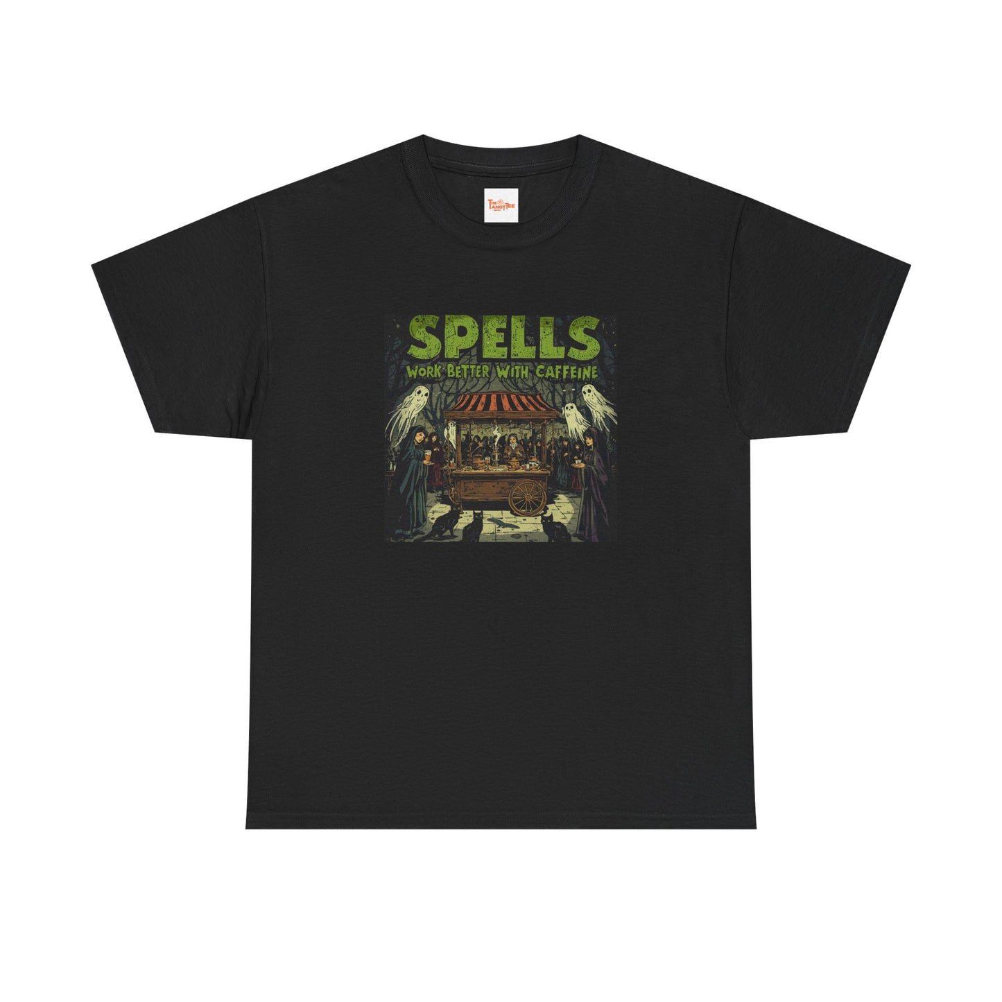 T-Shirt Spells Work Better with Caffeine Gothic Witches Animals Tee